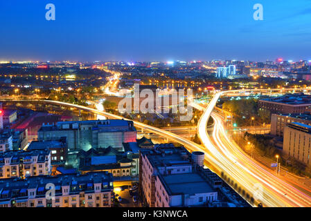 Deshengmen Arrow Tower scenery at night,it used to be one of the city gates of old Beijing. Stock Photo