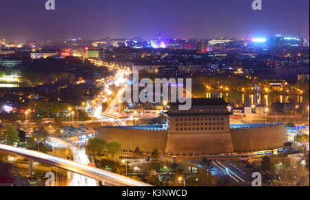 Deshengmen Arrow Tower scenery at night,it used to be one of the city gates of old Beijing. Stock Photo