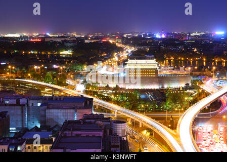 Deshengmen Arrow Tower scenery at night,it used to be one of the city gates of old Beijing. Stock Photo