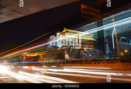 Deshengmen Arrow Tower scenery at night,it used to be one of the city gates of old Beijing. Stock Photo