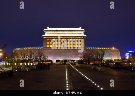 Deshengmen Arrow Tower scenery at night,it used to be one of the city gates of old Beijing. Stock Photo