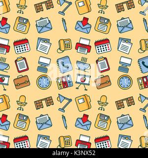 seamless pattern office suplly equipment elements icon Stock Vector