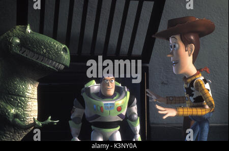 TOY STORY 2 [US 1999] Rex the Dinosaur voiced by Wallace Shawn, Buzz Lightyear voiced by Tim Allen, Woody voiced by Tom Hanks     Date: 1999 Stock Photo