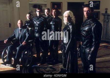 X2 [CAN / US 2003] aka X-MEN 2 [L-R] PATRICK STEWART as Professor Charles Xavier, ANNA PAQUIN as Rogue, JAMES MARSDEN as Cyclops, SHAWN ASHMORE as Ice Man, FAMKE JANSSEN as Jean Grey, HALLE BERRY as Storm, HUGH JACKMAN as Wolverine     Date: 2003 Stock Photo