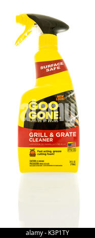 Winneconne, WI - 30 August 2017:  A bottle of Goo Gone grill cleaner on an isolated background. Stock Photo