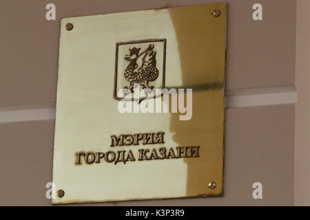 Kazan, Russia - September 2, 2017: Sign of City Hall on the building of the city administration Stock Photo