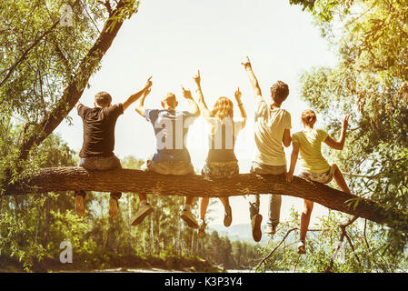 Five happy friends fun concept Stock Photo
