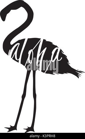 Aloha. Creative lettering quotes in the Flamingo shape. Vector illustration. For cards, posters, banners. Stock Vector