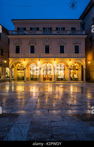 Ascoli Piceno, Marche, Central Italy, Europe. Meletti Caffè in Piazza del Popolo. Stock Photo