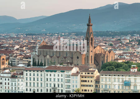 The Basilica di Santa Croce the principal Franciscan church in Florence seen from Piazzale Michelangelo Tuscany Italy Europe Stock Photo