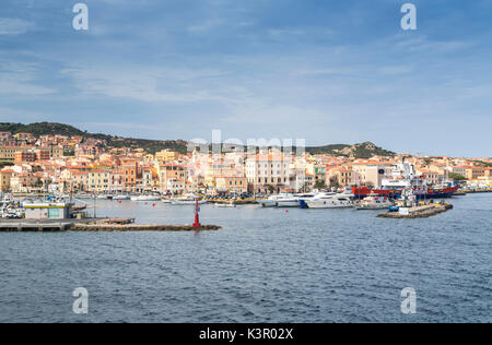 View of the characteristic harbour and blue sea of Caprera La Maddalena Island Sardinia Italy Europe Stock Photo