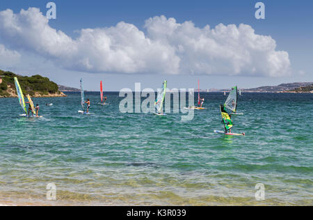 Windsurfing in the turquoise water of the sea Palau Province of Sassari Sardinia Italy Europe Stock Photo