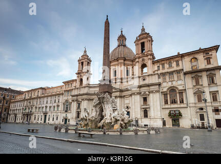 View of Piazza Navona with Fountain of the Four Rivers and the Egyptian obelisk in the middle Rome Lazio Italy Europe Stock Photo