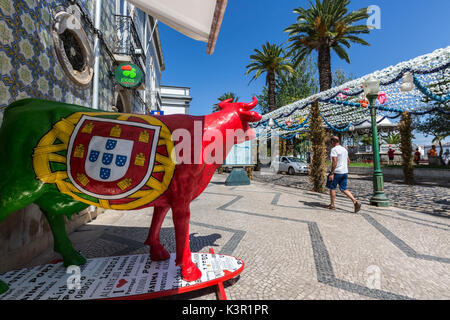 Traditional and colorful Portuguese architecture in the streets of Tavira Faro Algarve Portugal Europe Stock Photo