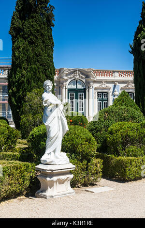 The gardens of the royal residence of Palácio de Queluz surrounded by sculptures and statues Lisbon Portugal Europe Stock Photo