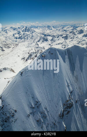 Aerial view of Forni Glacier and the north face of Gran Zebru Valtellina Lombardy Italy Europe Stock Photo