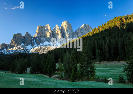 The group of Odle views from Gampen Malga at dawn. Funes Valley. Dolomites South Tyrol Italy Europe Stock Photo