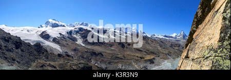 Panoramic view of the mountain Liskamm part of the Mount Rosa massif. Zermatt Canton of Valais Pennine Alps Switzerland Europe Stock Photo