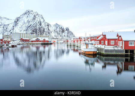 Port of Svollvaer with its characteristic houses on stilts. Lofoten Islands. Norway. Europe Stock Photo
