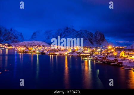 Reine by night, Lofoten, Norway, Europe Stock Photo