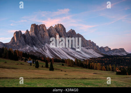 Sud Tirol, Odle group, sunrise at malga Gampen, Trentino Alto Adige, Italy Stock Photo