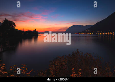 Iseo lake at Sunset, Brescia Province, Italy, Lombardy region, Europe. Stock Photo