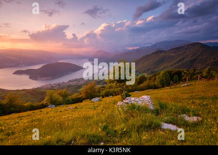 Europe, Italy, Iseo lake view from Colmi of Sulzano, province of Brescia. Stock Photo