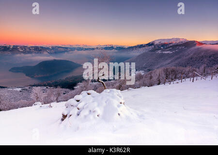 Montisola and Iseo lake, view from Colmi of Sulzano, province of Brescia, Italy Stock Photo