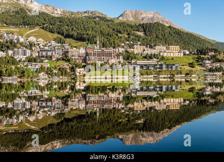 St.Moritz and Lake St.Moritz in Springtime, Upper Engadin, Switzerland Stock Photo