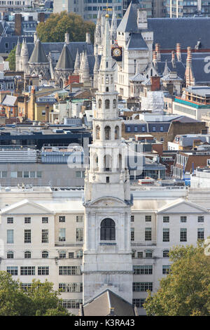 Spire of St Bride's Church as seen from St. Paul's Cathedral. Stock Photo