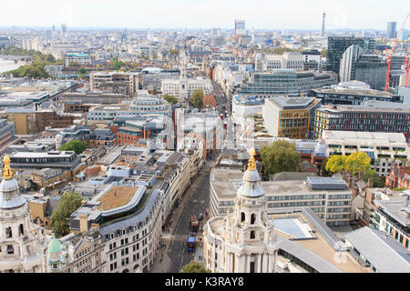 View from St. Paul's Cathedral looking towards Fleet Street & St. Brides Church. Stock Photo