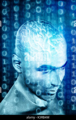 sci-fi concept showing a man standing at the futuristic portal, digital ...