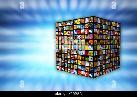 cube with many screens, internet and media concept Stock Photo