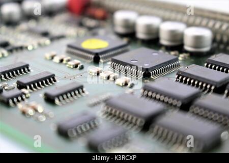 An image of a circuit board, various components Stock Photo
