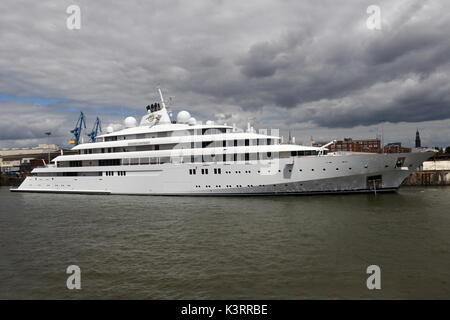 The mega yacht Golden Odyssey is on July 4, 2017 in the port of Hamburg. Stock Photo