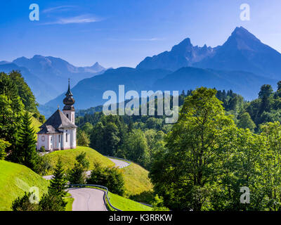 Pilgrimage church Maria Gern, Mount Watzmann behind, Berchtesgaden, Bavaria, Germany, Europe Stock Photo