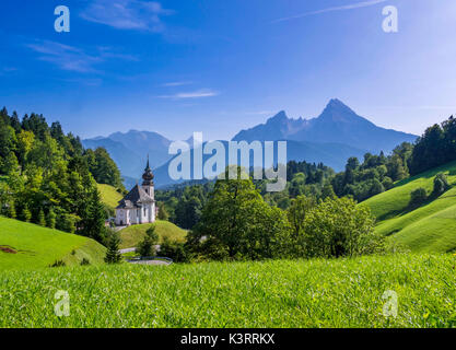 Pilgrimage church Maria Gern, Mount Watzmann behind, Berchtesgaden, Bavaria, Germany, Europe Stock Photo