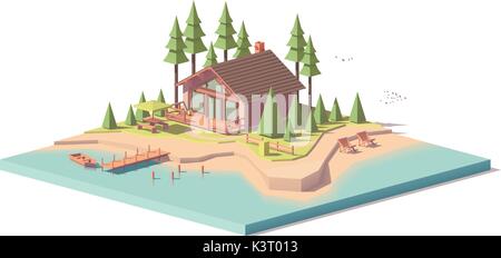Vector low poly house in forest Stock Vector