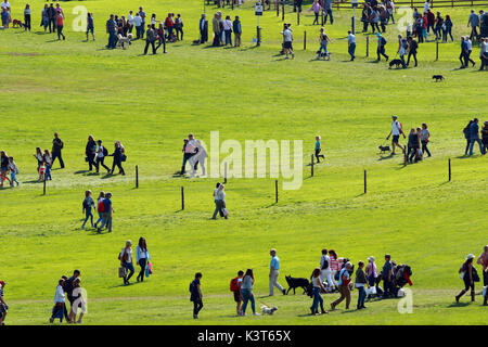 People walking the course at the Land Rover Burghley Horse Trials on Day Three of the 3-day event at Burghley House in Stamford, Lincolnshire on September 2, 2017. Stock Photo