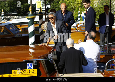 Venice, Italy. 01st Sep, 2017. George Clooney is seen leaving the Hotel Excelsior after giving interviews during the 74th Venice Film Festival on September 01, 2017 in Venice, Italy | usage worldwide Credit: dpa/Alamy Live News