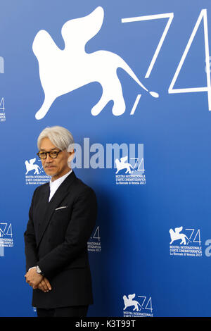 Venice, Italy. 3rd Sep, 2017. The musical composer Ryuichi Sakamoto at the photocall at 74th Venice International Film Festival Credit Credit: Ottavia Da Re/Sintesi/Alamy Live News Stock Photo