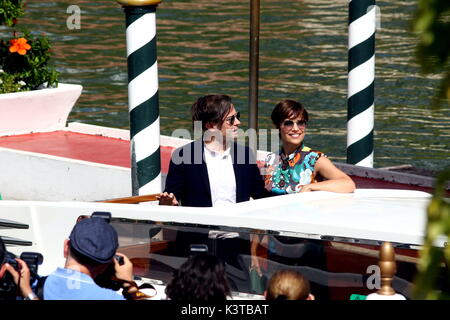 Venice, Italy. 3rd Sep, 2017. Sebastiano Riso (L) and Micaela Ramazzotti (R) is seen during the 74th Venice International Film Festival at Lido of Venice on 3th September, 2017. Credit: Andrea Spinelli/Alamy Live News Stock Photo