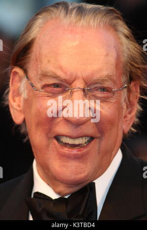 Venice, Italy. 3rd Sep, 2017. Actor Donald Sutherland attends during the 'The Leisure Seeker (Ella & John)' premiere during the 74th Venice International Film Festival at Lido of Venice on 3th September, 2017. Credit: Andrea Spinelli/Alamy Live News Stock Photo