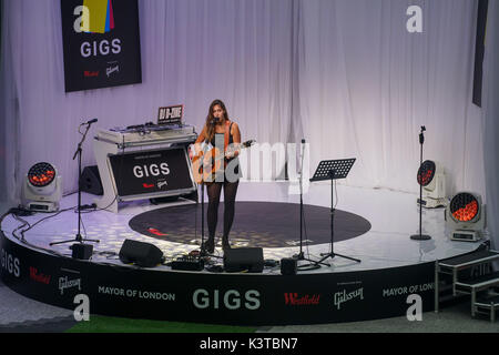 London, UK. 3rd Sep, 2017. Specail guest Natalie Shay two time winner in 2012 & 2015 performs at the Mayor of London Gigs at Westfield London. Credit: See Li/Alamy Live News Stock Photo