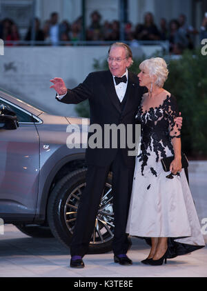 Venice, Italy. 3rd Sep, 2017. Actor Donald Sutherland (L) and actress Helen Mirren attend the premiere of the movie 'The Leisure Seeker' at the 74th Venice Film Festival in Venice, Italy, Sept. 3, 2017. Credit: Jin Yu/Xinhua/Alamy Live News Stock Photo