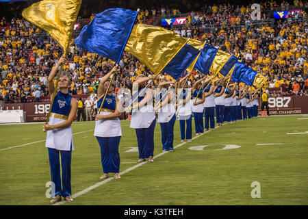 Landover, Maryland, USA. 3rd Sep, 2017. The West Virginia flag corps entertains the crowd before the game held at FEDEX Field in Landover, Maryland. Credit: Amy Sanderson/ZUMA Wire/Alamy Live News Stock Photo