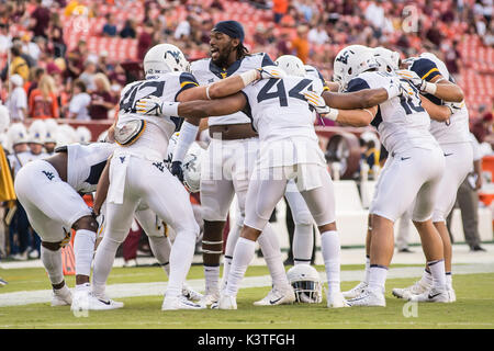 Landover, Maryland, USA. 3rd Sep, 2017. West Virginia players get pumped up before the game held at FEDEX Field in Landover, Maryland. Credit: Amy Sanderson/ZUMA Wire/Alamy Live News Stock Photo