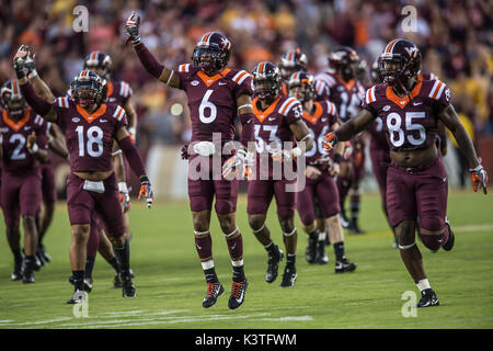 Landover, Maryland, USA. 3rd Sep, 2017. Virginia Tech players run out onto the field before the game held at FEDEX Field in Landover, Maryland. Credit: Amy Sanderson/ZUMA Wire/Alamy Live News Stock Photo