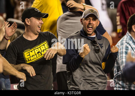 Landover, Maryland, USA. 3rd Sep, 2017. Mountaineer fans celebrate during the game held at FEDEX Field in Landover, Maryland. Credit: Amy Sanderson/ZUMA Wire/Alamy Live News Stock Photo