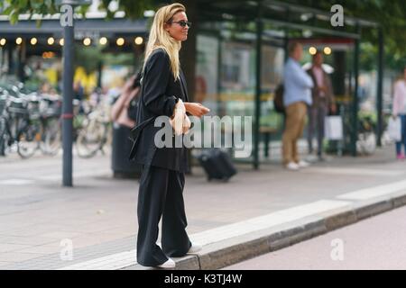 Blanca Miro Scrimieri posing outside the Rodebjer runway show during Stockholm Fashion Week - Aug 30, 2017 - Photo: Runway Manhattan/Grace Lunn ***For Editorial Use Only*** | usage worldwide Stock Photo